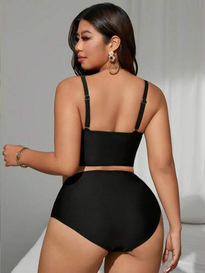 SHEIN Swim Curve بدلة سباحة بيكيني من قطعتين مقاسات كبيرة للنساء، سلسلة 