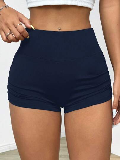 EZwear شورتات صيفية عادية للنساء قصيرة جداً بخصر عالي مطوية ضيقة