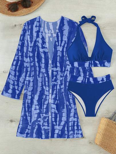 Swim Vcay بكيني مطبوع بطريقة صبغ التعادل مناسب للشاطئ والأجازات