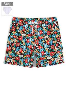 Manfinity Swimmode شورت شاطئ للرجال مطبوع بزخارف زهرية ، ذو خصر رباط تعديلي ، صيفي