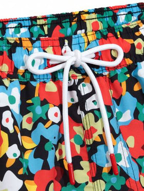 Manfinity Swimmode شورت شاطئ للرجال مطبوع بزخارف زهرية ، ذو خصر رباط تعديلي ، صيفي