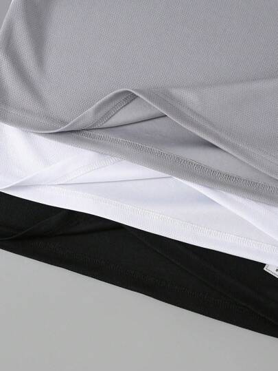 SHEIN 3 قطع/طقم ملابس علوية كرو نيك للفتى المراهق بتزيين تطريزي ، ملابس علوية أكمام قصيرة ، ربيع/صيف