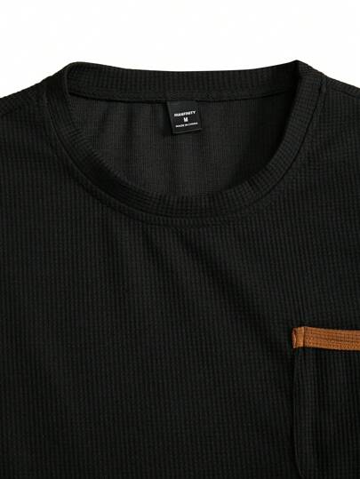 Manfinity Homme 3 قطع تي شيرت قصير الأكمام بجيب بتصميم ألوان مجزأ بسيط للرجال الكاجوال، تي شيرتات صيفية عادية للرجال