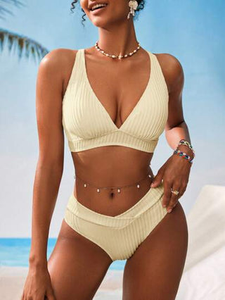 طقم تانكيني حريمي Swim Vcay طقم ملابس سباحة تانكيني متقطع بخطوط نسائي ذو رقبة على شكل حرف V