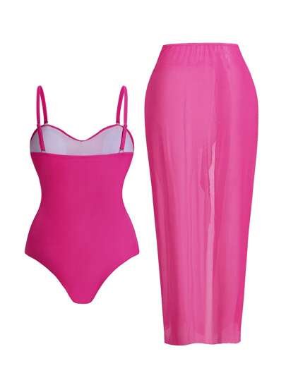 Swim Oasis مايوه قطعة واحدة مكشوف مع شق مرتفع وطبعة أومبير مقاس كبير للسيدات ، 2 قطعة ، ملابس سباحة عصرية للعطلات الشاطئية