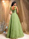 Glamrae فستان ماكسي أنيق من خيوط الشبك بلون أخضر نعناعي، بتصميم عنقي مع فيونكة, مطرز بزخارف نباتية, بخط A وأشرطة ظهر قابلة للتعديل، مناسب للمناسبات الرسمية، حفلات، سهرات، زفاف