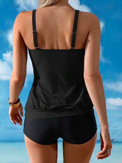 طقم تانكيني حريمي Swim Lushoire توب بيكيني نسائي بحماليات مطاطية هندسية الشكل