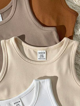 SHEIN Vintaside Kids 10 قطعة مجموعة ملابس صيفية للأطفال الرضع الجنسين، تتكون من بلوزات بياقة دائرية باللون الأسود والأبيض والرمادي والأزرق والأخضر الرمادي مع شورتات فضفاضة مطابقة، بتصميم بسيط، مناسبة للعب في الخارج والارتداء اليومي للأطفال الرضع