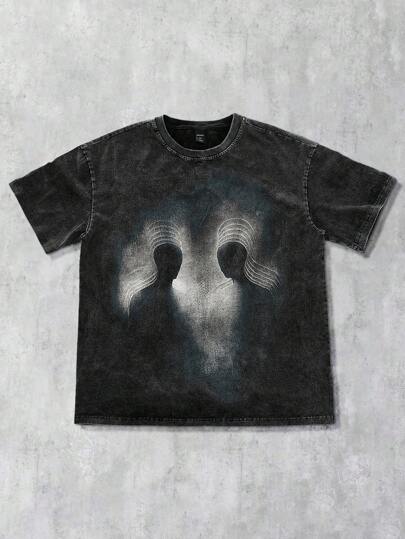 ROMWE MEN Grunge Punk تي شيرت تي شيرت بطبعة الظل، بسيط وعصري، مناسب للصيف
