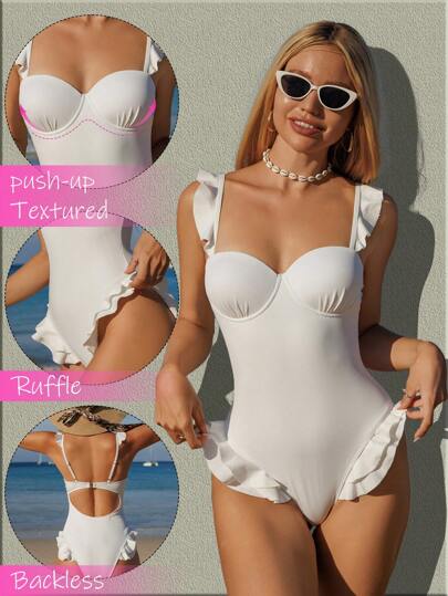 مايوه حريمي قطعة واحدة Swim Mod بدلة سباحة نسائية قطعة واحدة ذات نسيج ملمس مزود بأسلاك للحمل، بطراز بوهو للأعياد الربيعية، مناسبة للشاطئ والعطل الصيفية
