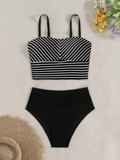 طقم تانكيني حريمي Swim Vcay ملابس علوية كامي بكيني بتصميم بسيط للسيدات، مناسب للصيف