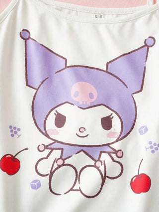 بيجاما HELLO KITTY AND FRIENDS |  طقم بيجامة كاجوال مريح للفتيات المراهقات يتكون من ملابس علوية كاميسول أبيض بطباعة كرتونية وشورت بنفسجي