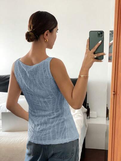 Frenchy بلوزة نسائية بدون أكمام لون أحادي ذات رقبة مربعة، بسيطة وعصرية للصيف