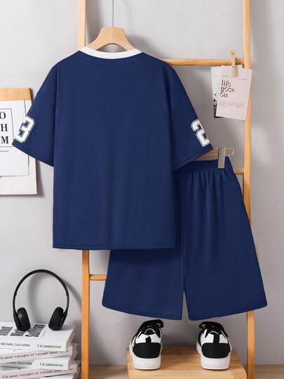 SHEIN طقم قصير أكمام واسع وسروال رياضي لصبية المراهقين