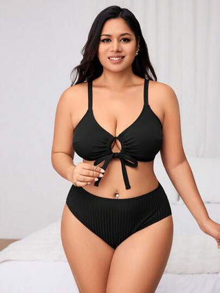 Swim Basics ملابس علوية تانكيني قابلة للتعديل ذات نسيج مموج بلون أسود لأحجام كبيرة