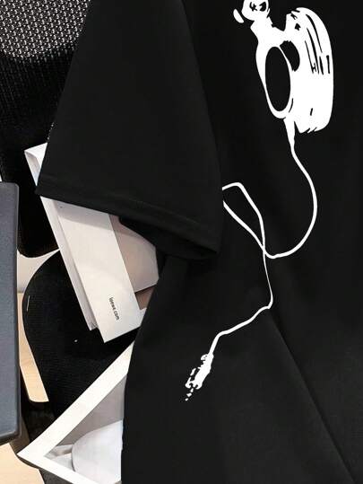 SHEIN تي شيرت مطبوع برسومات ألعاب للمراهقين ،أكمام قصيرة مخصر ، كاجوال لفصل الصيف