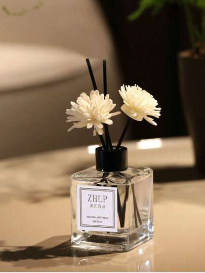 1 قطعة 50مل، طقم عطور أريوما-ثيرابي خال من النيران، عطر منزلي، يمكن استخدامه في السيارة والمكتب وغرفة المعيشة كمعطر هواء ومزيل روائح، وتنقية الهواء، مناسب كهدية لعيد الزواج أو عيد الحب، 2 قطع من الزهور الزخرفية