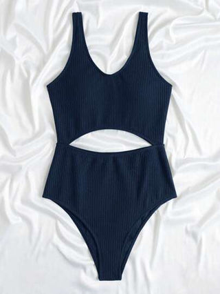 مايوه حريمي قطعة واحدة Swim Basics بيكيني قطعة واحدة بلون أحادي مقطع على الخصر للنساء ، مناسب للعطلات