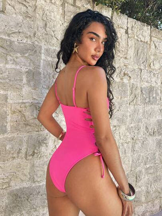 مايوه حريمي قطعة واحدة Swim بدلة سباحة قطعة واحدة بأربطة متقاطعة على الجوانب مناسبة للعطلات والشاطئ