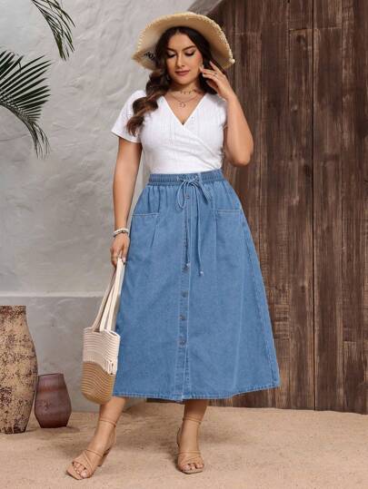 EMERY ROSE تنورة جينز قصيرة بجيب للنساء البدينات ذات ربطة خصر قصيرة وأحادية الصدر للاستخدام اليومي