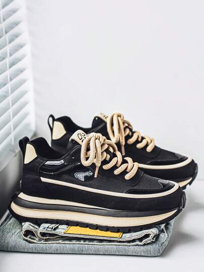 أحذية رياضية أنيقة للرجال بنعل سميك قابل للشد من الأعلى، مريحة وذات مطاطية عالية ، مانعة للانزلاق، مناسبة للأنشطة اليومية والخارجية، أحذية كاجوال بتصميم بسيط من الشبكة