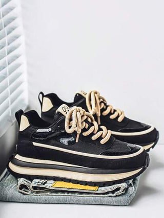 أحذية رياضية أنيقة للرجال بنعل سميك قابل للشد من الأعلى، مريحة وذات مطاطية عالية ، مانعة للانزلاق، مناسبة للأنشطة اليومية والخارجية، أحذية كاجوال بتصميم بسيط من الشبكة