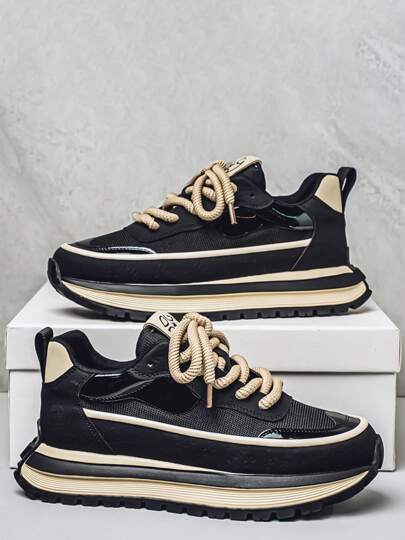 أحذية رياضية أنيقة للرجال بنعل سميك قابل للشد من الأعلى، مريحة وذات مطاطية عالية ، مانعة للانزلاق، مناسبة للأنشطة اليومية والخارجية، أحذية كاجوال بتصميم بسيط من الشبكة