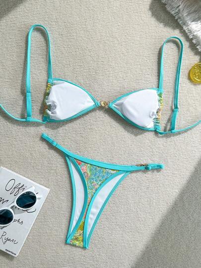 Swim Mod مجموعة من قطعتين من ملابس السباحة للنساء للعطلات الشاطئية وحزب عيد الحب ،بكيني متعدد الألوان بطباعة