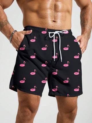 Manfinity Swimmode شورت شاطئ هاواي كاجوال بطباعة حلقة السباحة، مناسب للأعياد والأجازات