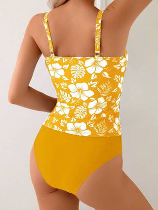 طقم تانكيني حريمي Swim Lushoire ملابس علوية بحر طباعة زهرية بياقة على شكل V للنساء، بكشف ظهر لأعلى بيكيني