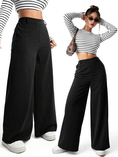 SHEIN Sparklyn بنطلون فضفاض ذو لون ثابت أنيق للمراهقات