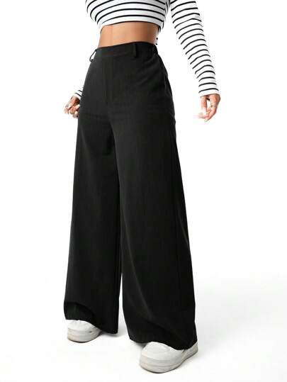 SHEIN Sparklyn بنطلون فضفاض ذو لون ثابت أنيق للمراهقات