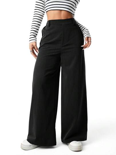 SHEIN Sparklyn بنطلون فضفاض ذو لون ثابت أنيق للمراهقات