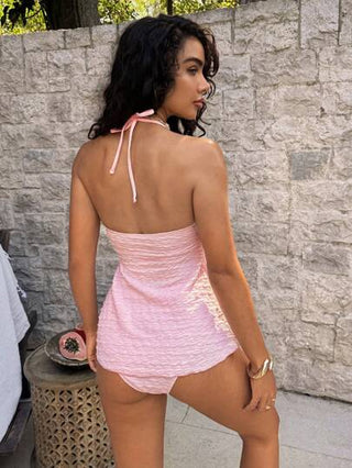 طقم تانكيني حريمي Bonvoyette بدلة سباحة أنيقة للنساء، ذات خصر منسدل لون زهري فاتح بطراز الأميرة وتنورة على شكل حرف A، بيكيني بلون وردي فاتح ذو قطع عالية الخصر للأعلى والأسفل، جميل وطازج للعطلات الربيعية والصيفية