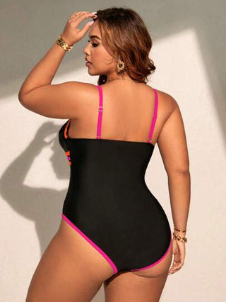 Swim Lushoire بدلة سباحة وملابس للشاطئ بتصميم قطعة واحدة للنساء كبيرات الحجم، لون متباين، مناسبة للأجازات والاستجمام الصيفي