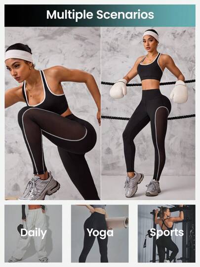 SHEIN Sport Studio بدلة رياضية للسيدات تتكون من سترة ظهر مكشوف وبنطلون ضيق