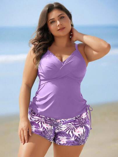 Swim Lushoire 2 حبة أزياء سباغيتي عشوائية لسيدات كبيرات الحجم تغطي البطن ملابس السباحة