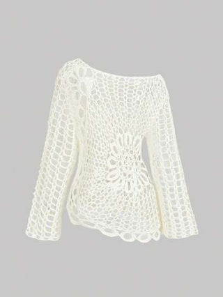 SHEIN MOD ثوب شاطئ بيضاء مُرتَّب بالكروشيه للسيدات