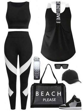 Easithlete بذلة رياضية للنساء من طبقة أساس مبطنة بألوان متباينة بدون أكمام، بنطال وقميص بقطع ملونة، بدلة للتنشيط والرياضة