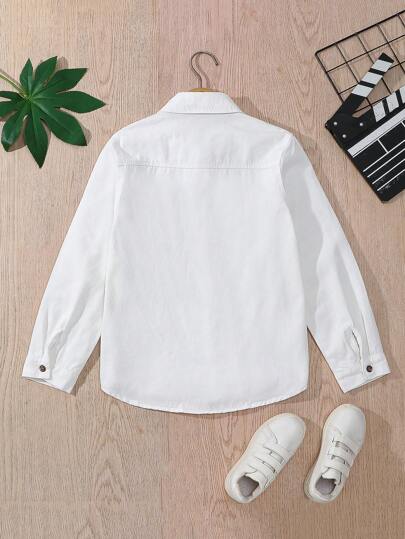 SHEIN قميص جينز أساسي للأولاد والمراهقين طويل الأكمام برزة أمامية وجيب بقصة رسمية للاستخدام اليومي