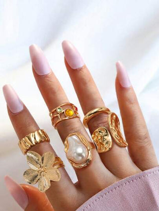 6 قطع/مجموعة خواتم بوكا للنساء مجموعة خواتم هندسية عتيقة مجوهرات شخصية هدايا أزياء تناسب الملابس اليومية وإكسسوارات الحفلات