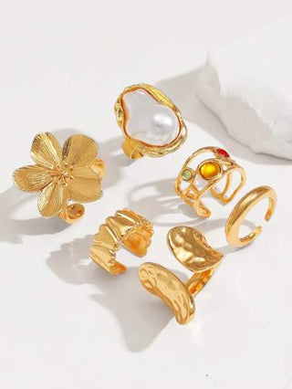 6 قطع/مجموعة خواتم بوكا للنساء مجموعة خواتم هندسية عتيقة مجوهرات شخصية هدايا أزياء تناسب الملابس اليومية وإكسسوارات الحفلات