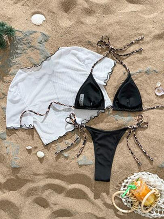 Swim Mod 3 قطع/مجموعة بيكيني للنساء مكون من ملابس علوية وسفلي بطبعة الكرز الملونة للعطلات الشاطئية، إطلالة لطيفة ورومانسية