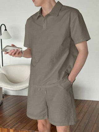 ملابس رجالي DAZY طقم قميص بولو أكمام قصيرة ذو لون أحادي وشورت رجالي للصيف