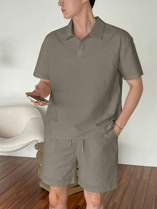 ملابس رجالي DAZY طقم قميص بولو أكمام قصيرة ذو لون أحادي وشورت رجالي للصيف