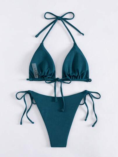 Swim ملابس سباحة إبيكيني بأعلى مثلث وأسفل فتحة صغيرة بلون أحادي ، للشاطئ والعطلات