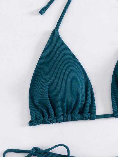 Swim ملابس سباحة إبيكيني بأعلى مثلث وأسفل فتحة صغيرة بلون أحادي ، للشاطئ والعطلات