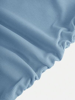 ملابس بناتي Girlism تي شيرت T-shirt كاجوال غير متماثل الأكتاف مجعد منسوج بالألوان الداكنة مناسب للمراهقات