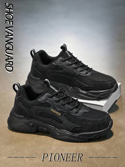 أحذية رياضية كاجوال مريحة للرجال من شبكة، أحذية رياضية كاجوال بتصميم بقع من جلد البولي يوريثان الأسود والأبيض، أحذية رياضية كاجوال ضخمة، مناسبة لجميع المواسم، لإطلالة جينز نشطة