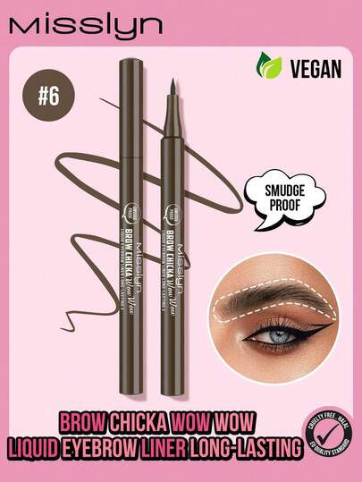Misslyn قلم حواجب سائل طويل الأمد "BROW CHICKA WOW WOW"، متوفر ب- 3 خيارات لون، يخلق مظهر مكياج طبيعي، سهل الاستخدام، مقاوم للماء، ومقاوم للتشويش